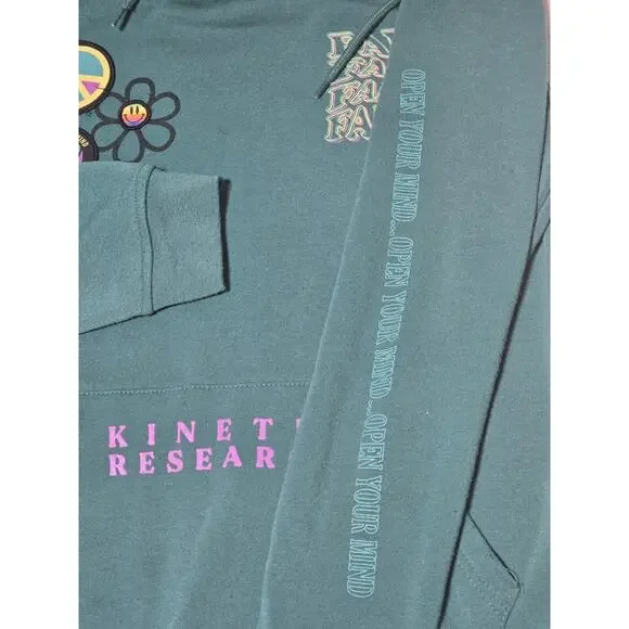 Brooklyn Sweater Women Med Kinetic Research Faded Hoodie Kangaroo Pockets Green - Picture 8 of 13